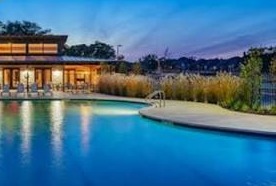 Palmera Ridge amenity center and pool at dusk in Leander, Texas