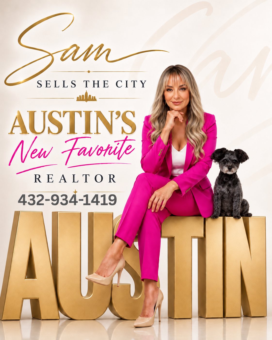 Sam Hill with her dog Lulu, Austin's New Favorite Realtor, Sam Sells the City