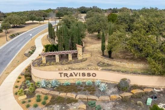 Travisso entrance sign in Leander, Texas
